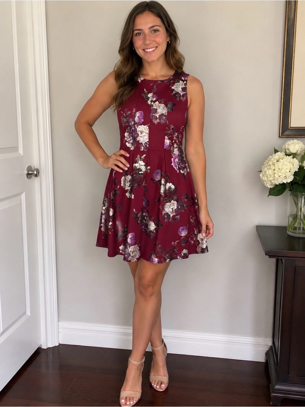 Enfocus Studio Burgundy Floral Midi Dress Bridgerton vibe! Size 12